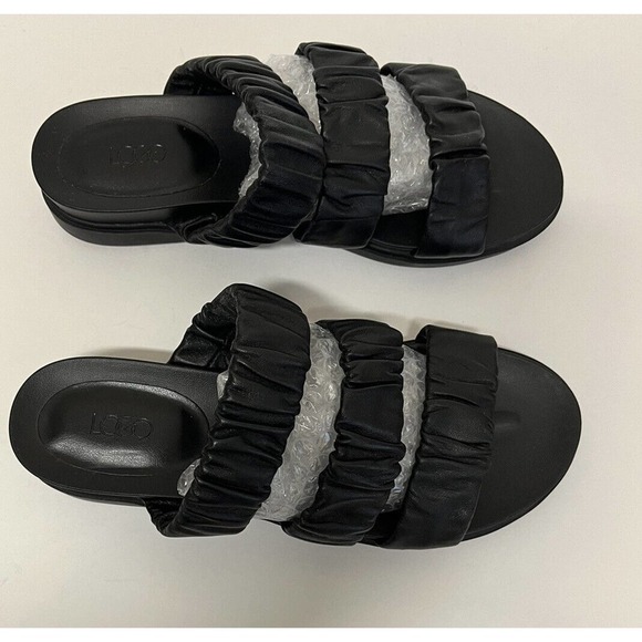 LOGO Lori Goldstein Chloe Women’s Elastic Leather Sandals Size 9.5 M Black - Picture 3 of 11